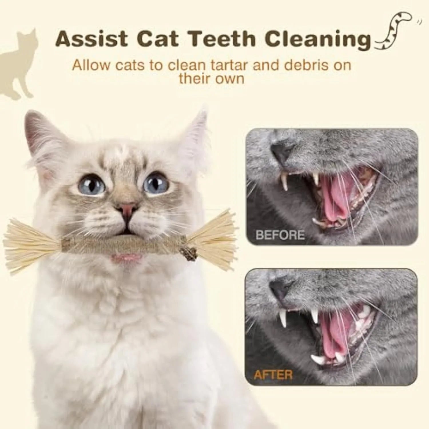 Three natural silvervine chew sticks for cats on a wooden surface.