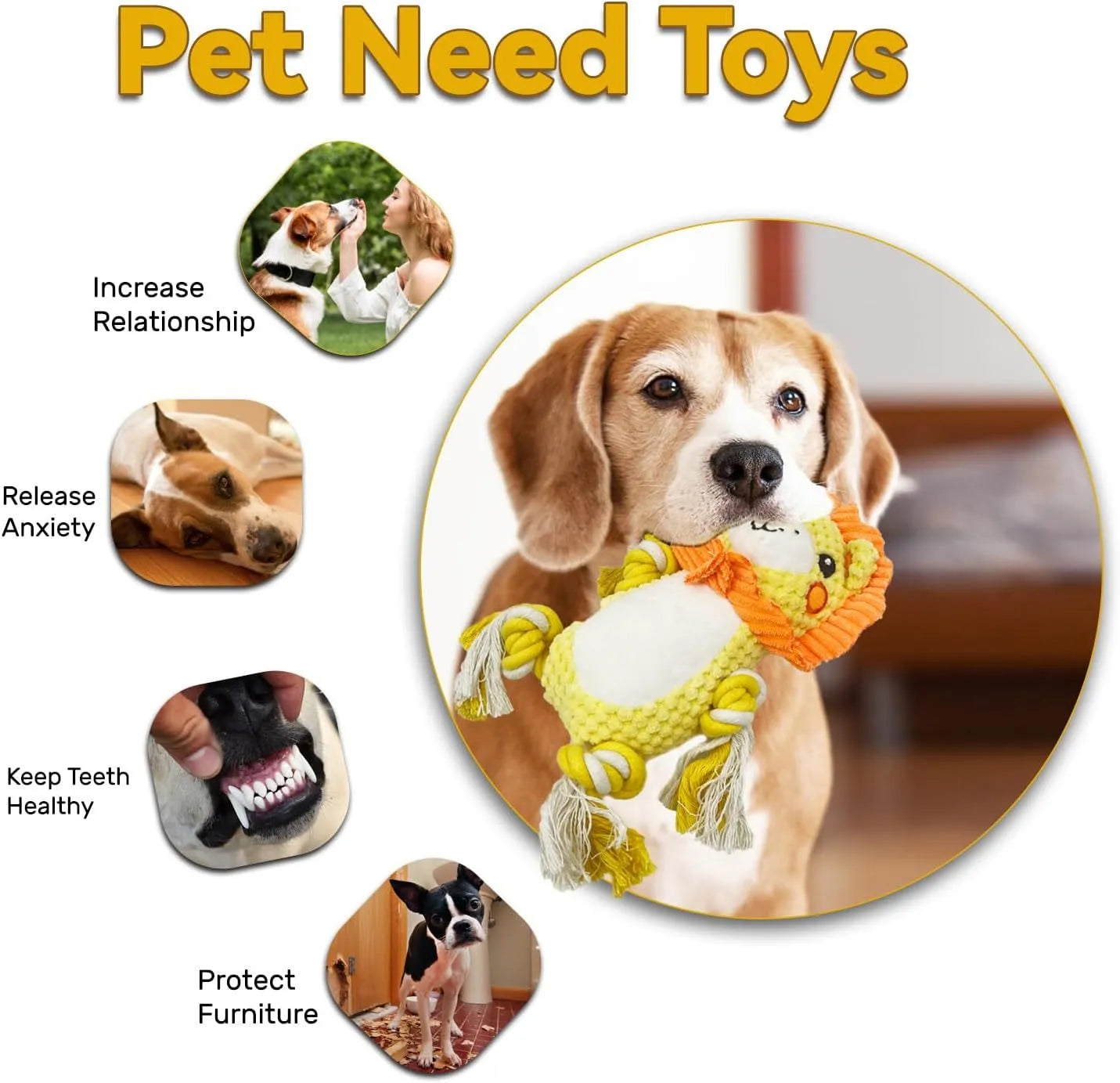 Lion and monkey stuffed squeaky plush dog toys for medium and large breed dogs.