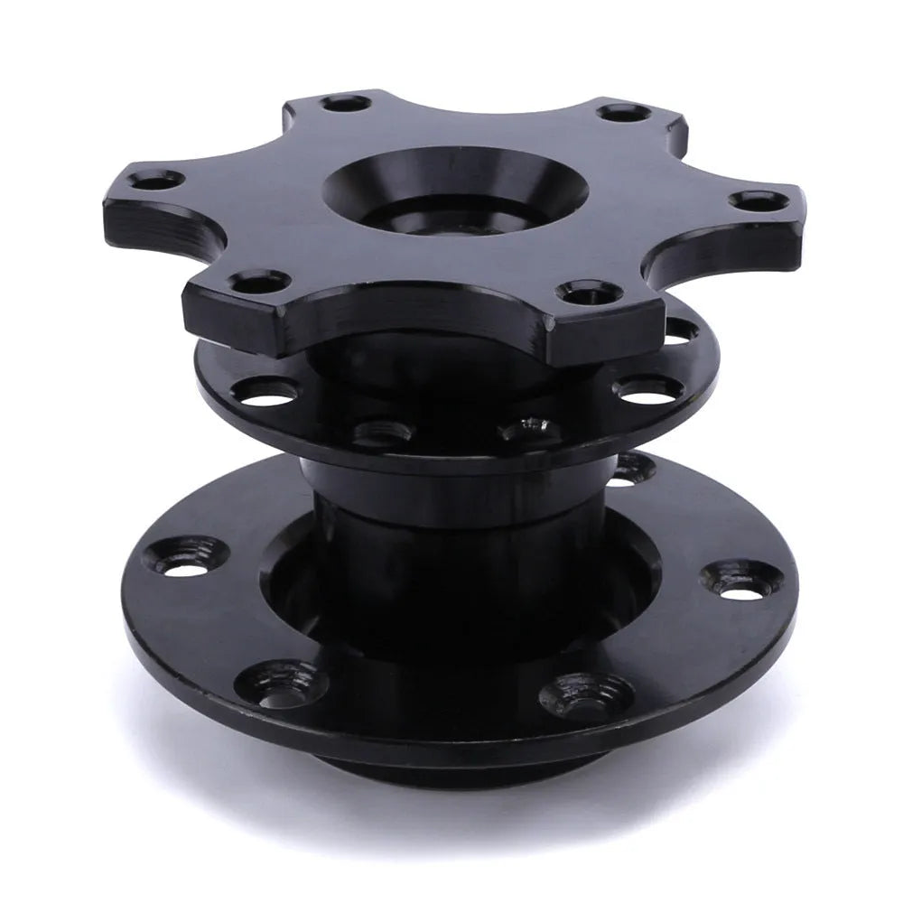 Car steering wheel quick release adapter in black, red, blue, silver, and gold colour options