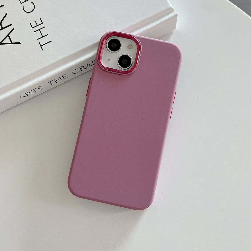 Full-cover liquid silicone metal phone case in Antique White for iPhone 14 Pro Max