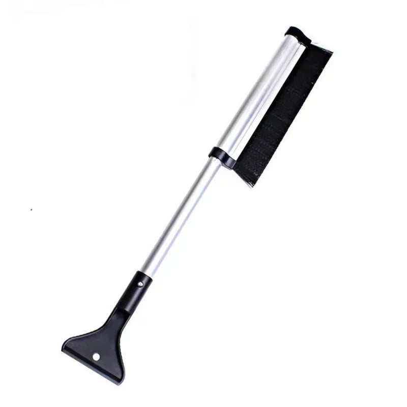 Black extendable car snow shovel and windshield wiper, 42.5 cm by 10 cm to 65 cm, with nylon bristles