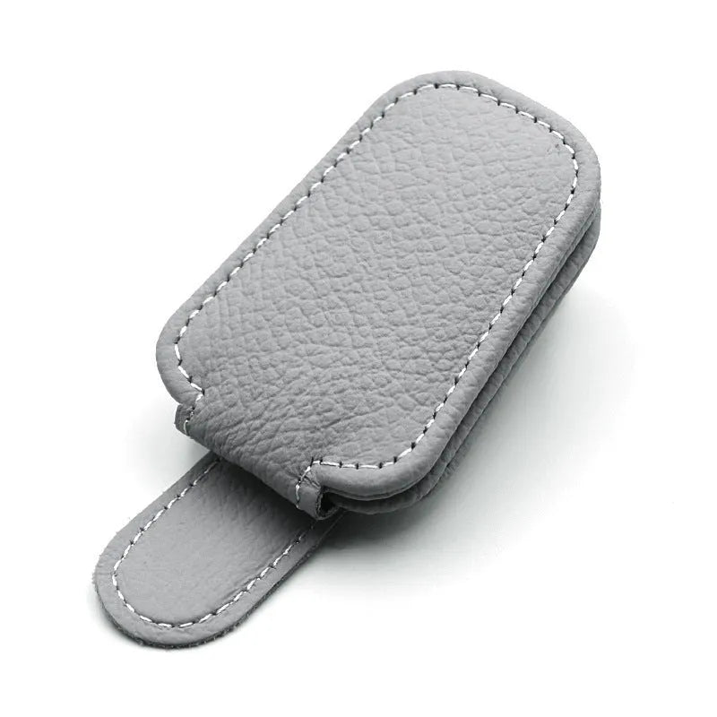 Car sun visor sunglasses holder clip in PU leather for secure storage while driving