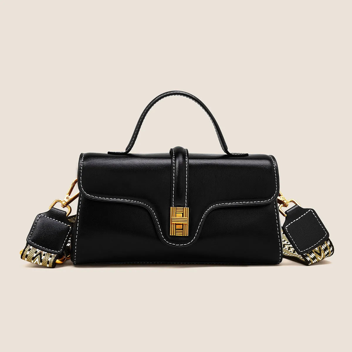 Cambridge retro messenger bag in synthetic leather with clam-shell design and lock detail