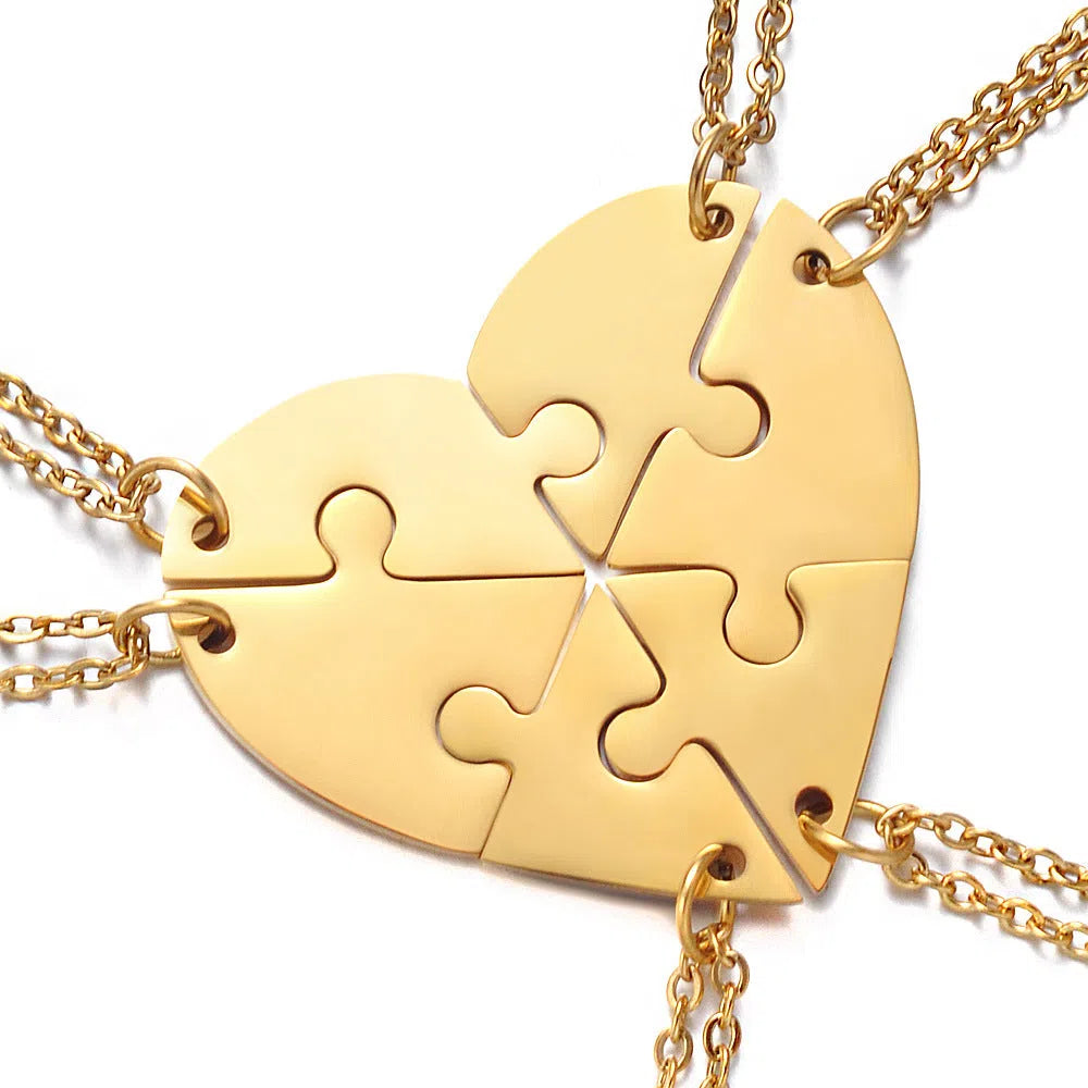 Stainless steel combination heart-shaped necklace with lettering pendant and chain on white background