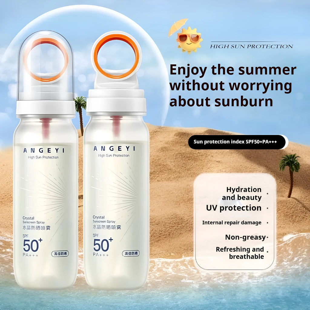 Military training SPF50 crystal sunscreen spray bottle 90ml with spray mechanism