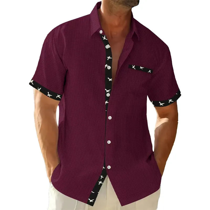 Men's loose casual floral cardigan t-shirt shirt in black polyester fibre, front view