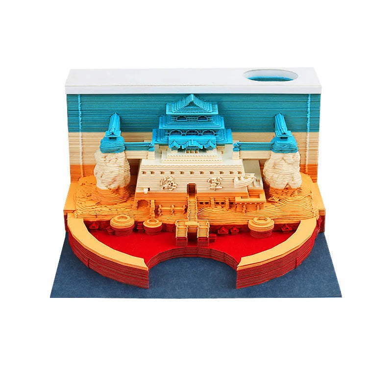 Anime architectural cartoon sticky notes pad on craft paper, 80 by 45 mm, showing One Piece castle design.