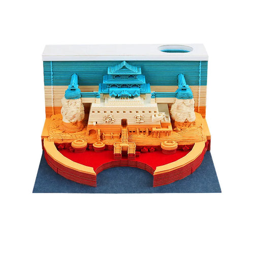 Anime architectural cartoon sticky notes pad on craft paper, 80 by 45 mm, showing One Piece castle design.