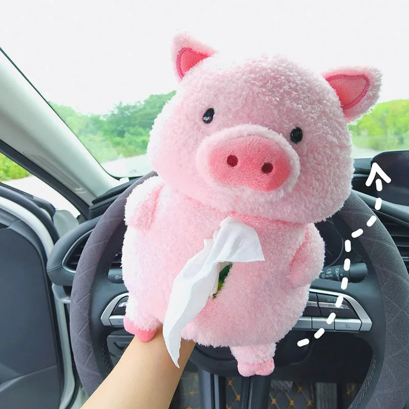 Plush fabric cartoon car tissue box with lamb design for vehicle and household decoration