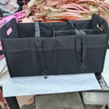 Foldable fabric car trunk storage box with multiple compartments and handle