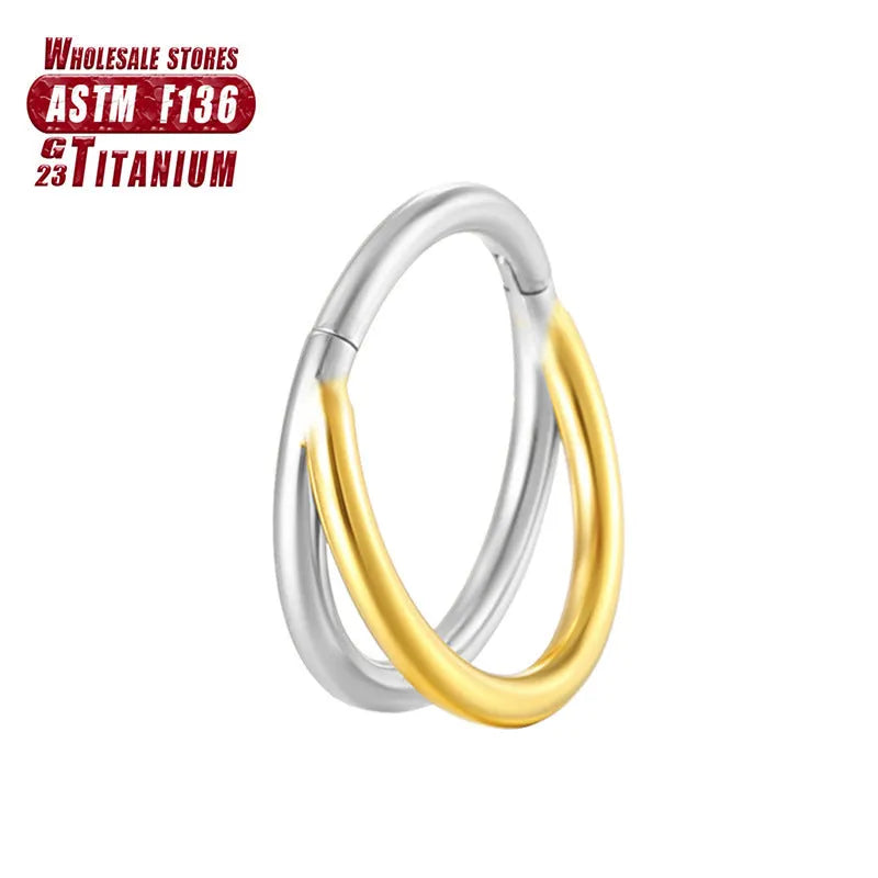 Titanium alloy nose ring or septum piercing in silver, available in multiple lengths and diamond-accented styles.