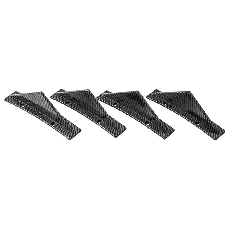 Four 150mm triangular ABS car rear spoilers on a bright black and carbon fibre background.