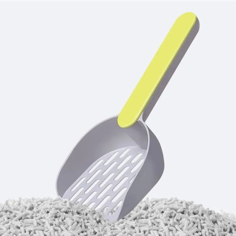 Blue plastic cat litter shovel for cleaning litter boxes measuring 26.6cm long