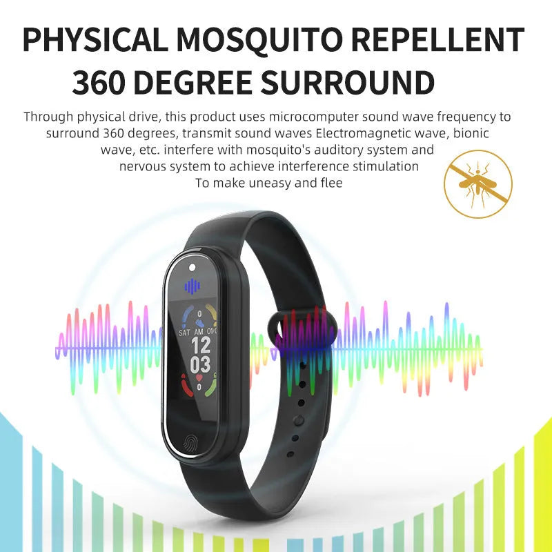 Black and white electronic ultrasonic mosquito repellent bracelet with USB charging port