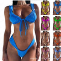 Women's lace-up front bikini with split briefs in solid colour options