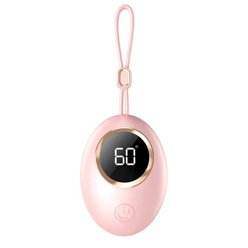 A portable hand warmer power bank with a digital display, shown in one of six available colours.