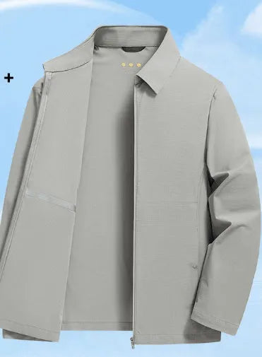 Men's ice silk summer lapel coat for business wear with sun protection in navy blue colour