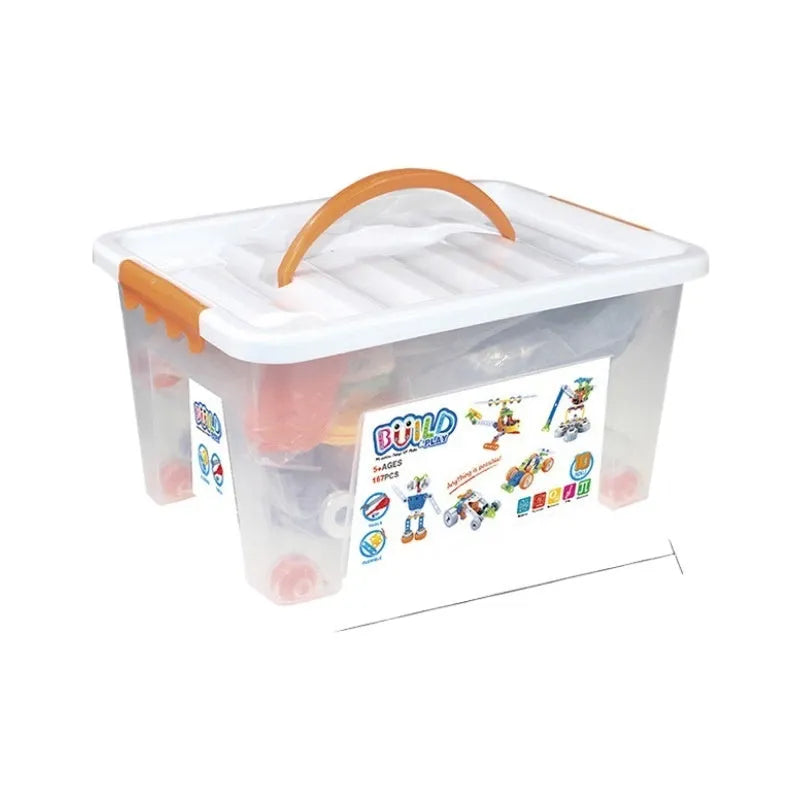 10-in-1 DIY soft silicone building blocks engineering vehicle and robot assembly model with screw tool in cartoon suitcase