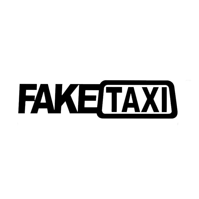 Yellow 'FAKE TAXI' waterproof PET car warning sticker measuring 20cm by 8cm.