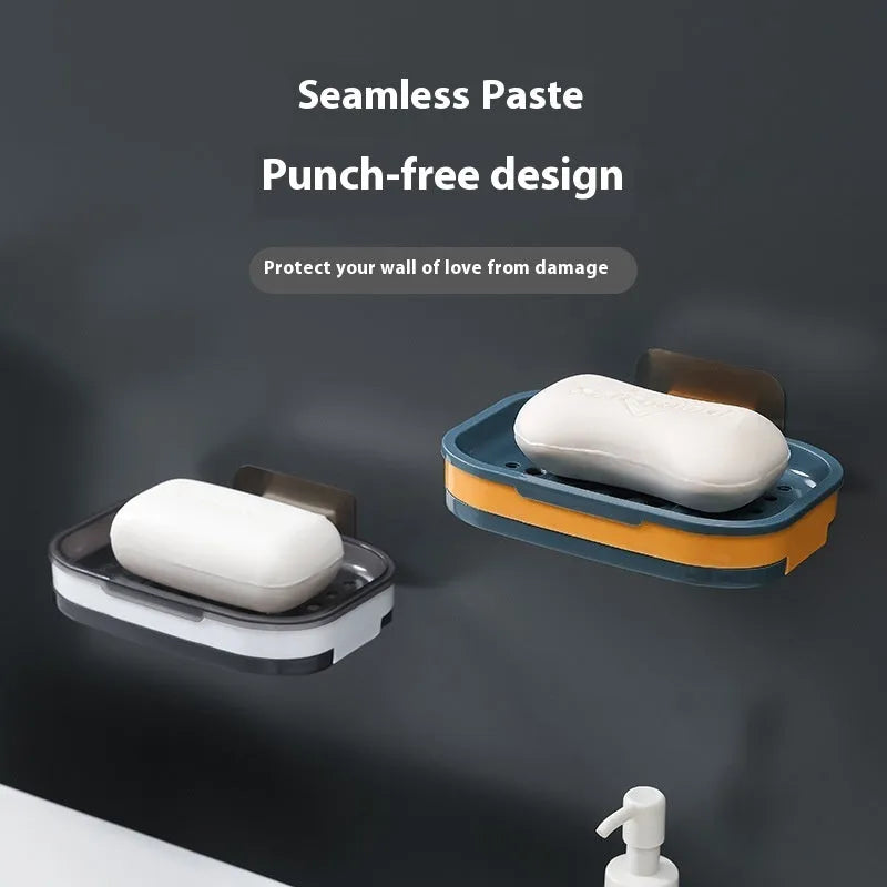 Creative drainage grille bathroom soap rack double-layer PP plastic 13 x 8.5 cm dark green