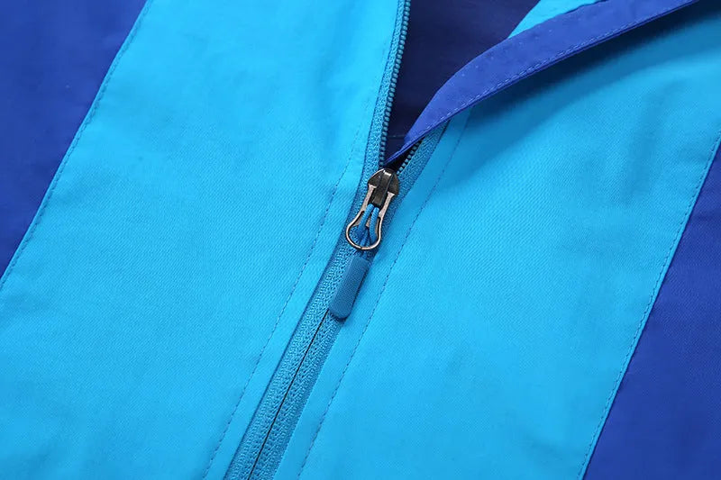 Boys' thin blue acetate jacket with long sleeves and front zipper for children over 140cm tall