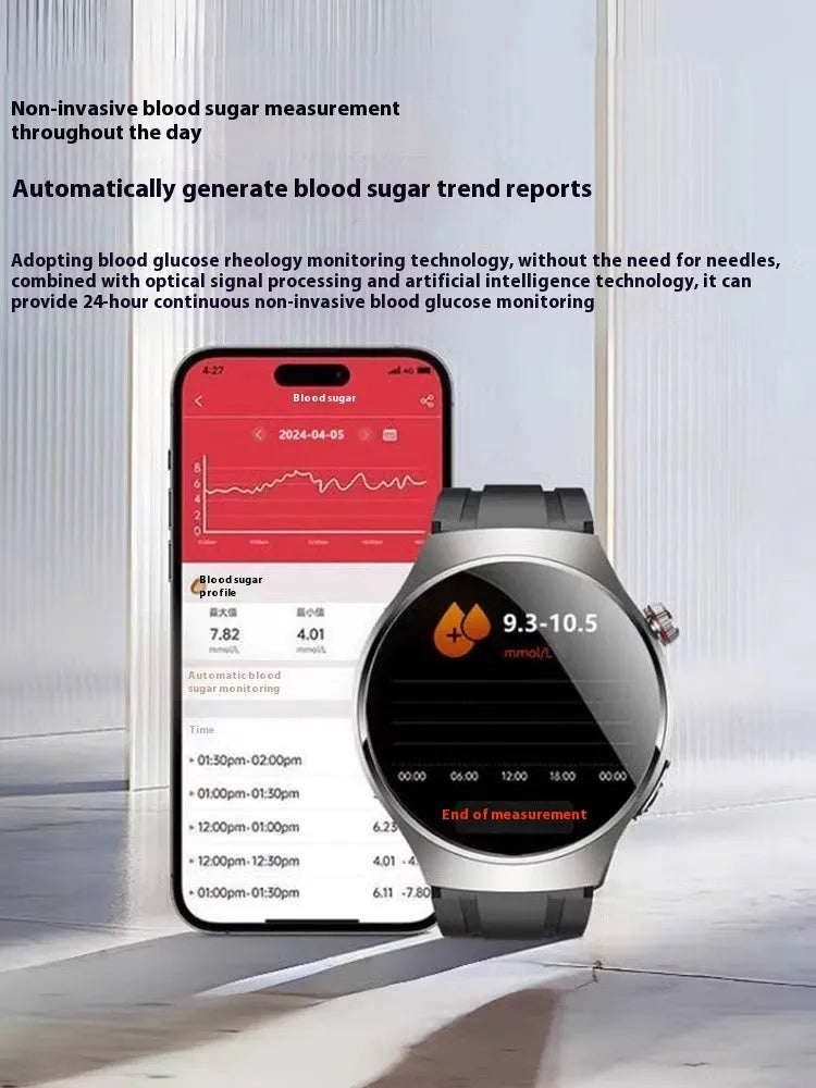 Amber brown non-invasive blood glucose smart bracelet with ECG and heart rate monitoring on TFT screen for adults