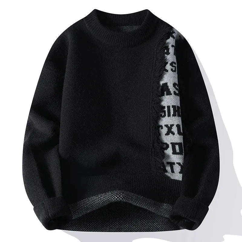 Men's loose fit knitted pullover in rabbit fur blend fabric with ribbed hemline