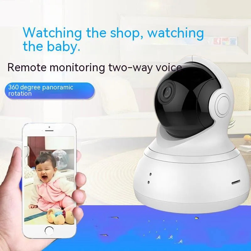 HD night vision 360-degree surveillance camera in white with wall mount and charger, 1080p WiFi indoor security monitor
