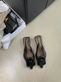 Women's low heel closed toe sandals with pointed toe and back strap in four colour options