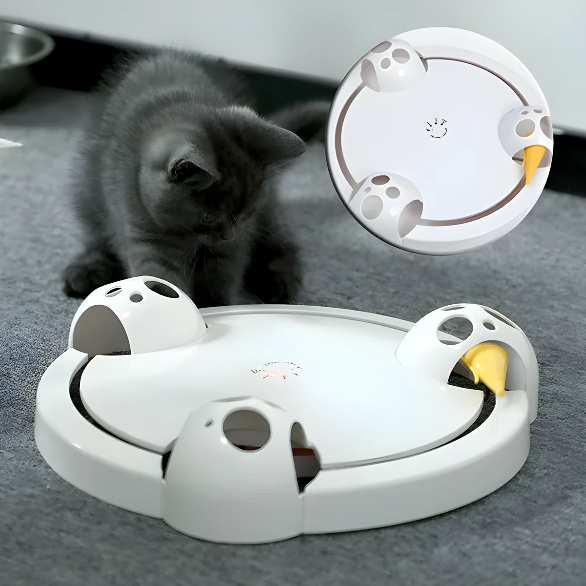 White ABS electric cat toy turntable 32cm with rotating mouse attachment
