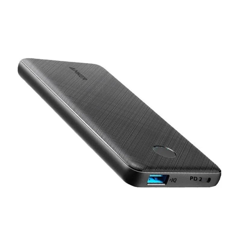 Compact 10000mAh industrial-style PVC power bank with dual ports and PD20W fast charging
