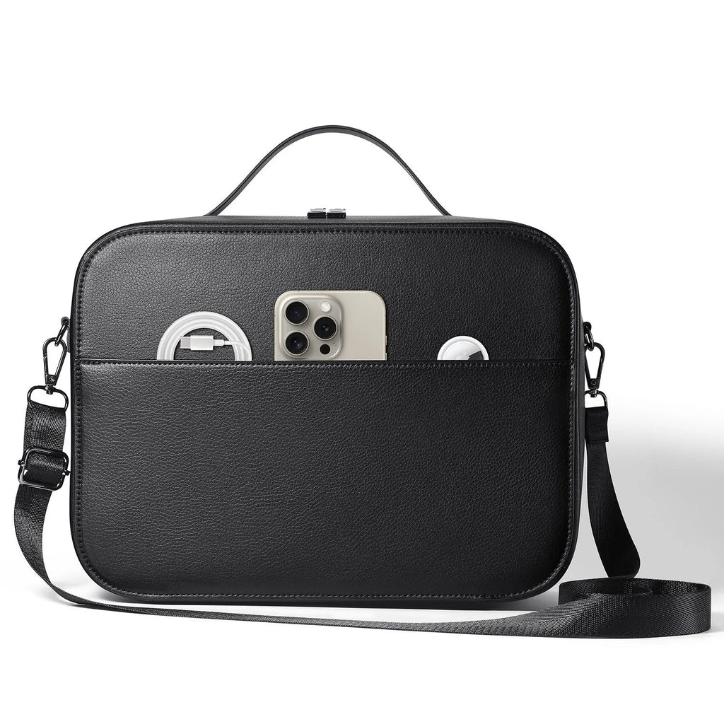 Black MR glasses storage box for Apple Vision Pro headset, showing internal space and Superfiber construction.