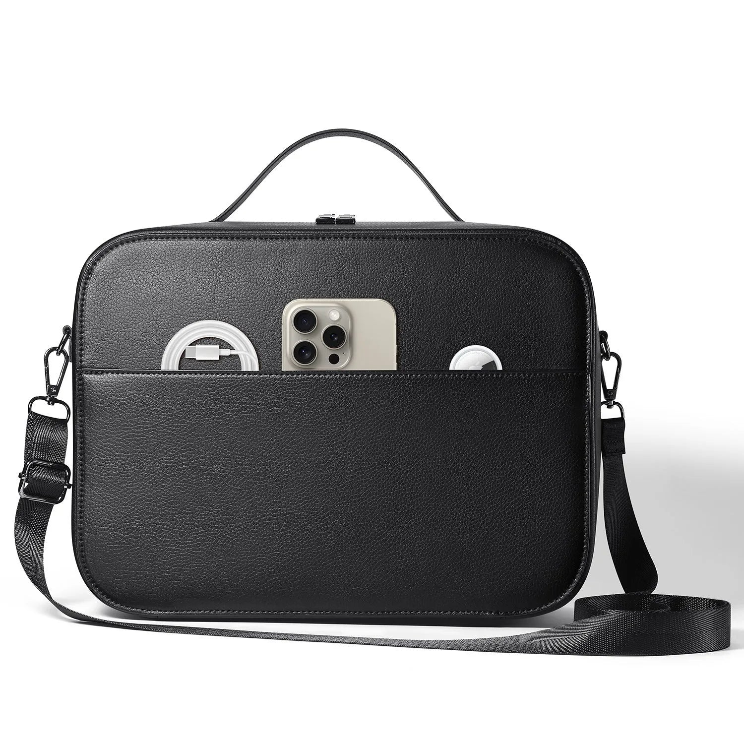 Black MR glasses storage box for Apple Vision Pro headset, showing internal space and Superfiber construction.
