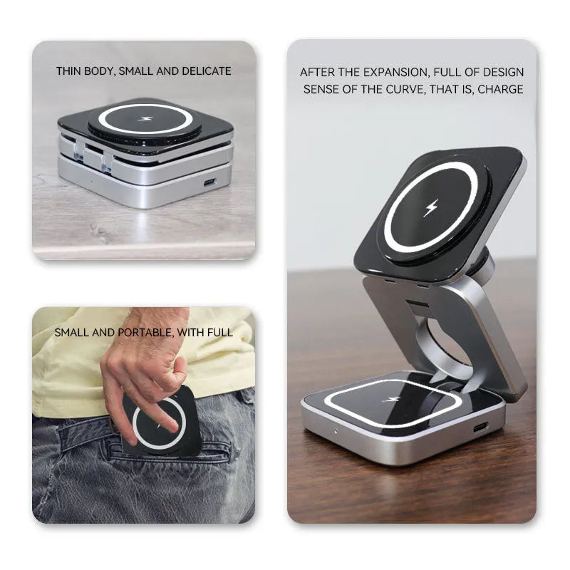 Folding three-in-one desktop wireless charging bracket for Apple Samsung and Google Pixel Watch