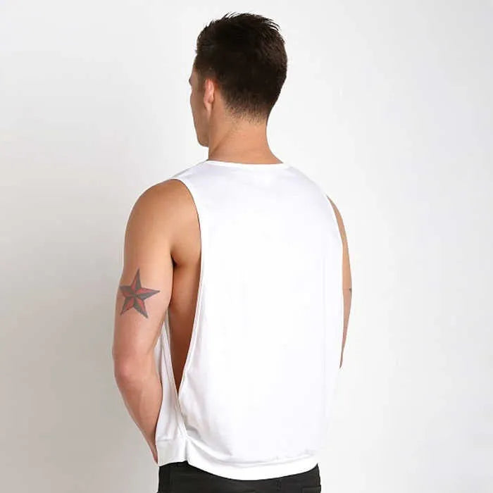 Men's sleeveless loose fit sports vest with side slits in black and white, sizes M to 4XL