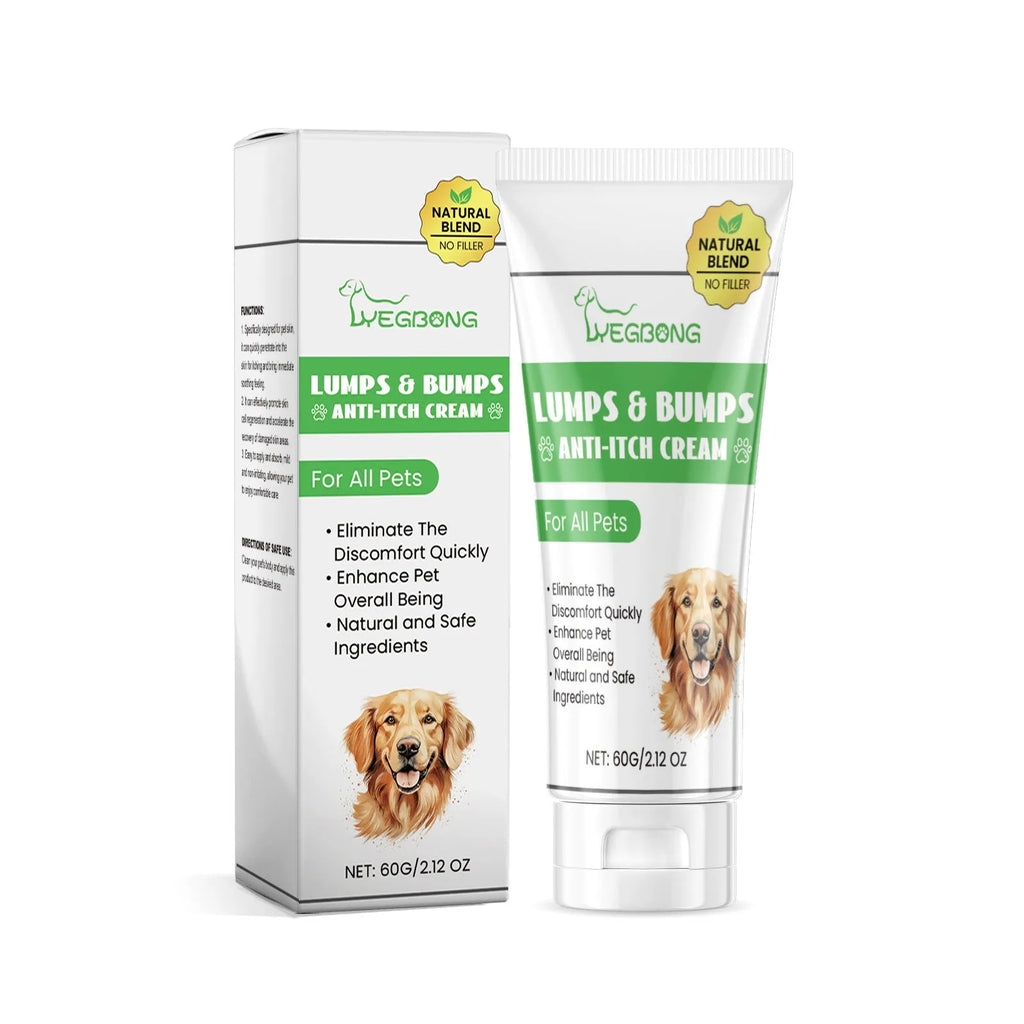 60g pot of natural pet itch relieving cream for cats and dogs with tea tree oil and aloe vera.