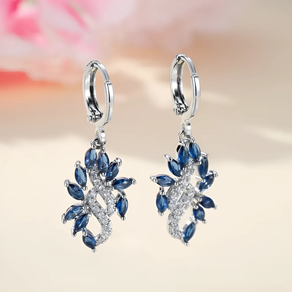 Women's sapphire blue alloy drop earrings with ethnic design elements