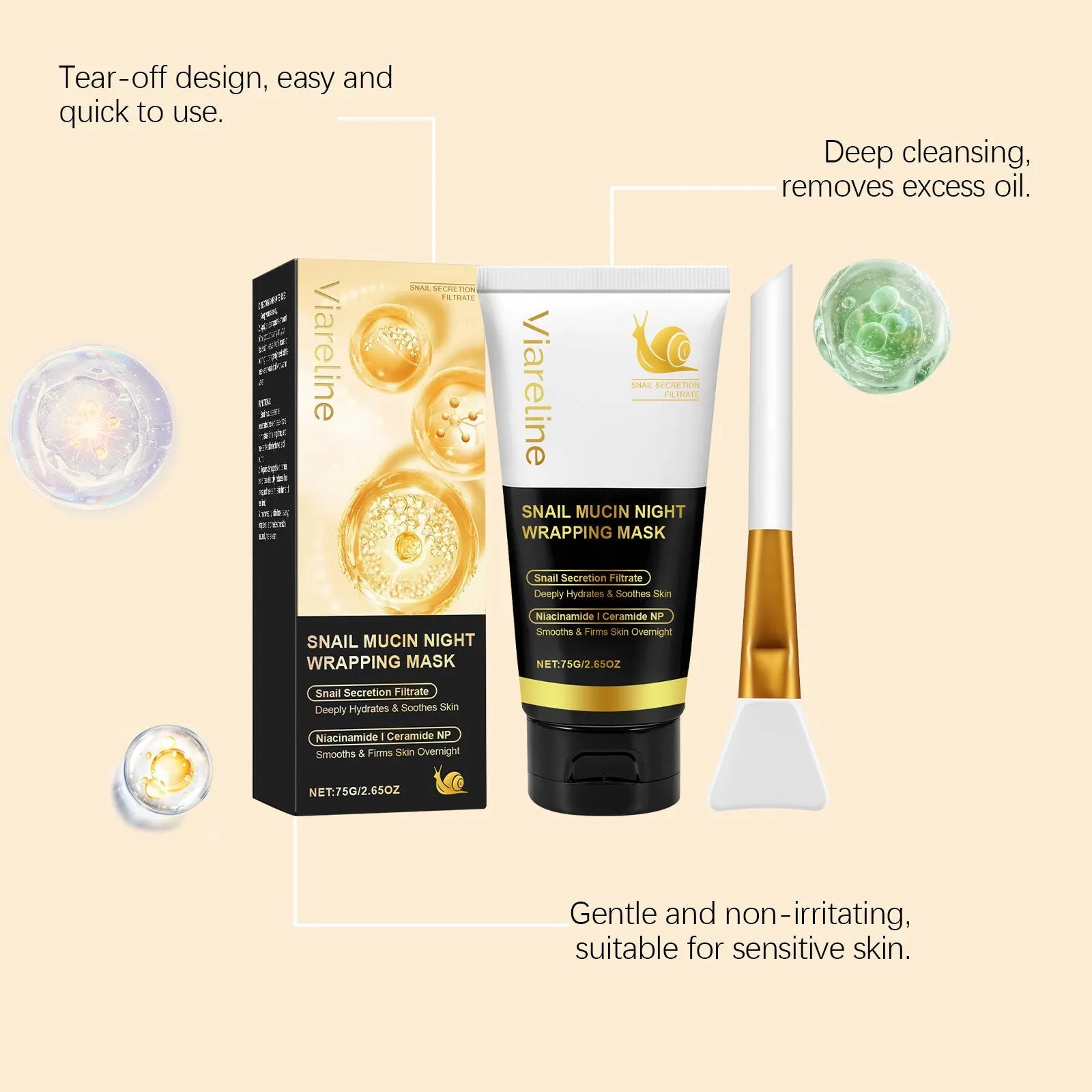 Turmeric sleep mask jar with application brush for overnight facial treatment