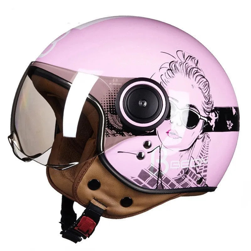 Retro battery car half helmet in bright colour options with lightweight ABS construction