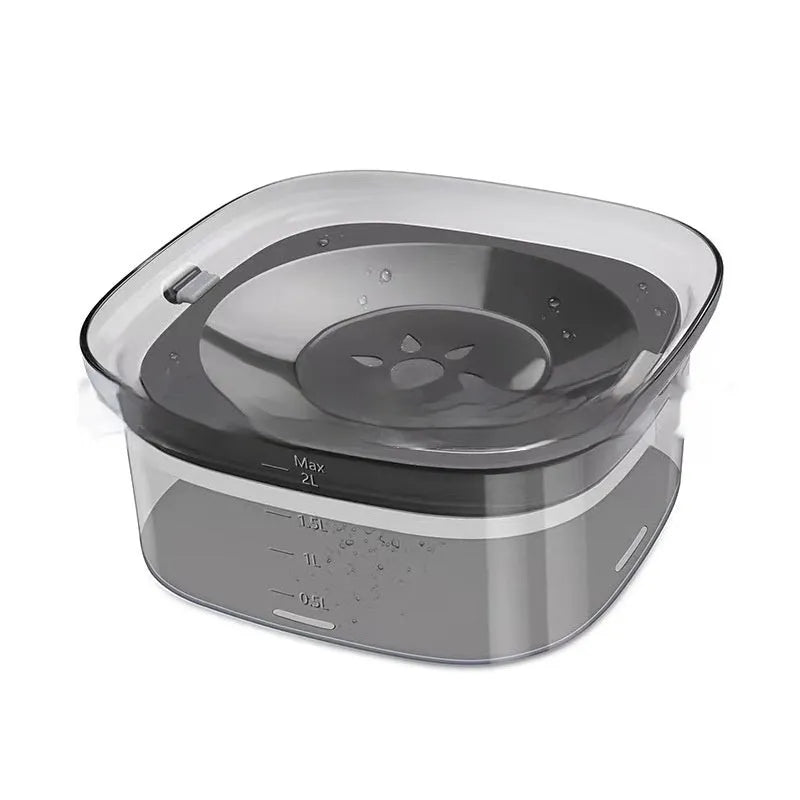 Transparent 70oz anti-spill slow drinking dog water bowl with floating disk on non-slip base