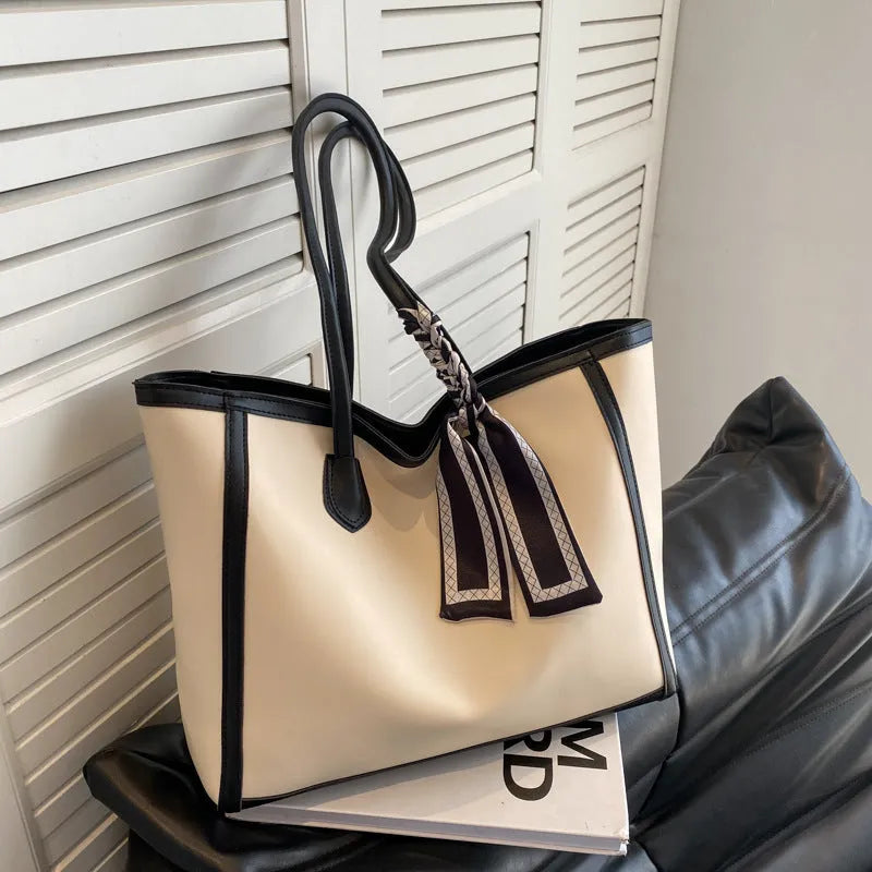 Soft PU leather commuter tote shoulder bag with open outer pocket and internal organisation