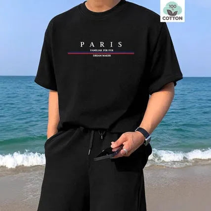 Men's heavy pure cotton short-sleeved T-shirt with letter printing in a loose casual fit