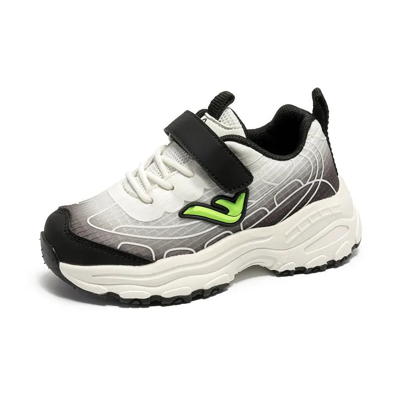 Children's black and purple striped casual dad shoes with mesh uppers and rubber soles