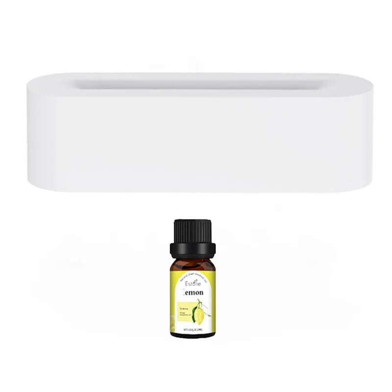 White square DQ709 flame aroma diffuser humidifier with glowing orange flame effect and water mist.