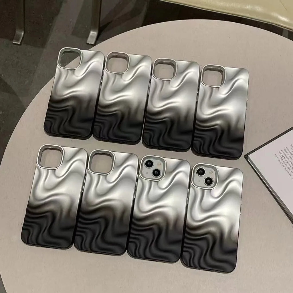 TPU water ripple embossed phone case in silver grey for iPhone with wave pattern and all-inclusive design