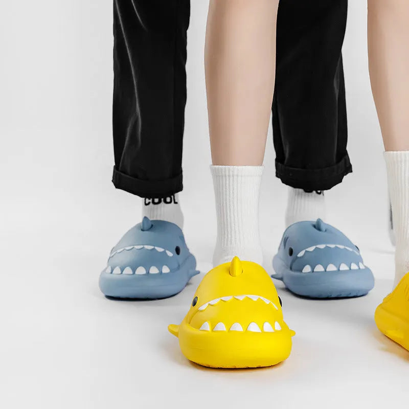 Cartoon shark cotton EVA slippers for home use, non-slip waterproof sole in blue colour