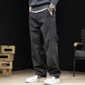 Men's high waist drawstring wide leg pants in black, polyester blend, straight leg