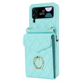 Crossbody folding ring phone case for Samsung Galaxy Z Flip in black, white, red, light purple, mint green, and rose gold, PU TPU drop-resistant leather-style cover