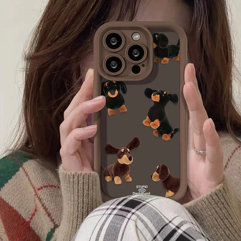 Cream TPU sausage dog phone case shockproof for iPhone 13