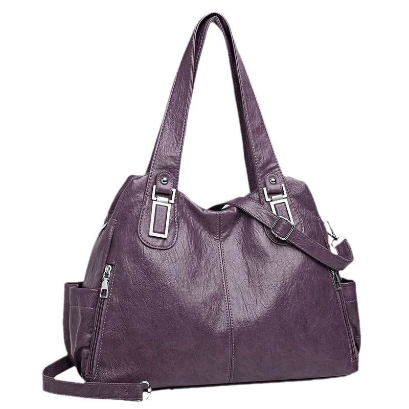 Soft PU leather large women's tote bag in square vertical shape with single shoulder strap